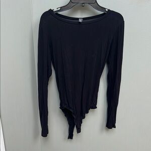 Alya Black Asymmetrical Long Sleeve Bodysuit